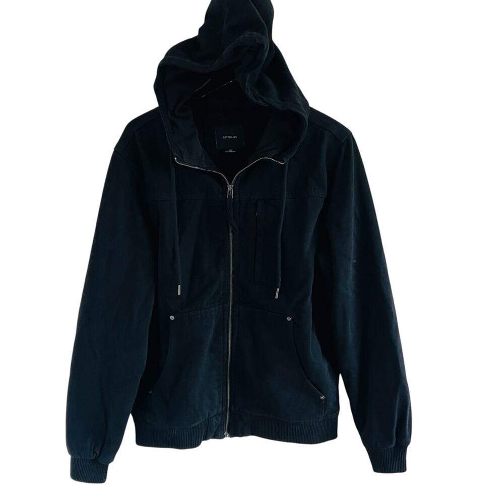 Cotton On Men's Black Hoodie Full Zip Canvas Jacket Small